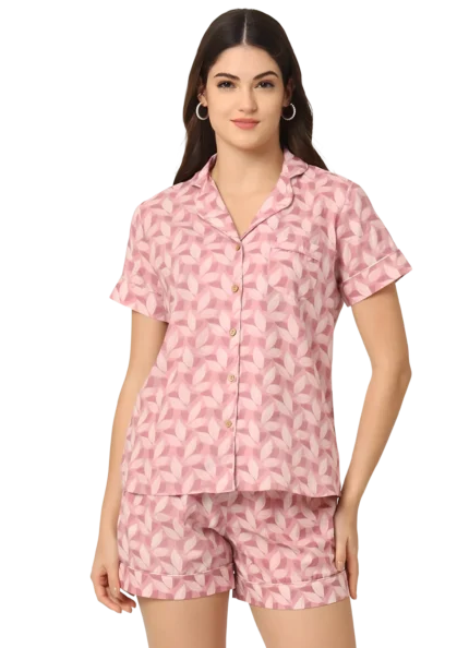 Umrao Pink Printed Pure Cotton Regular Night Suit
