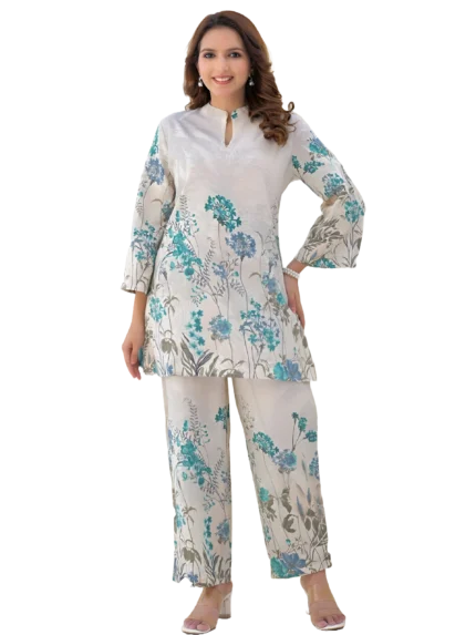 Umrao Printed Green Cotton Tunic Palazzo Co-ord Set